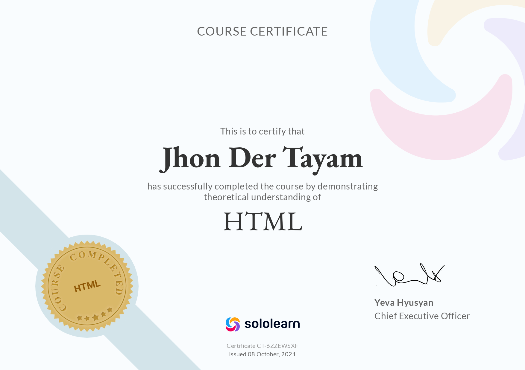 HTML Certificate