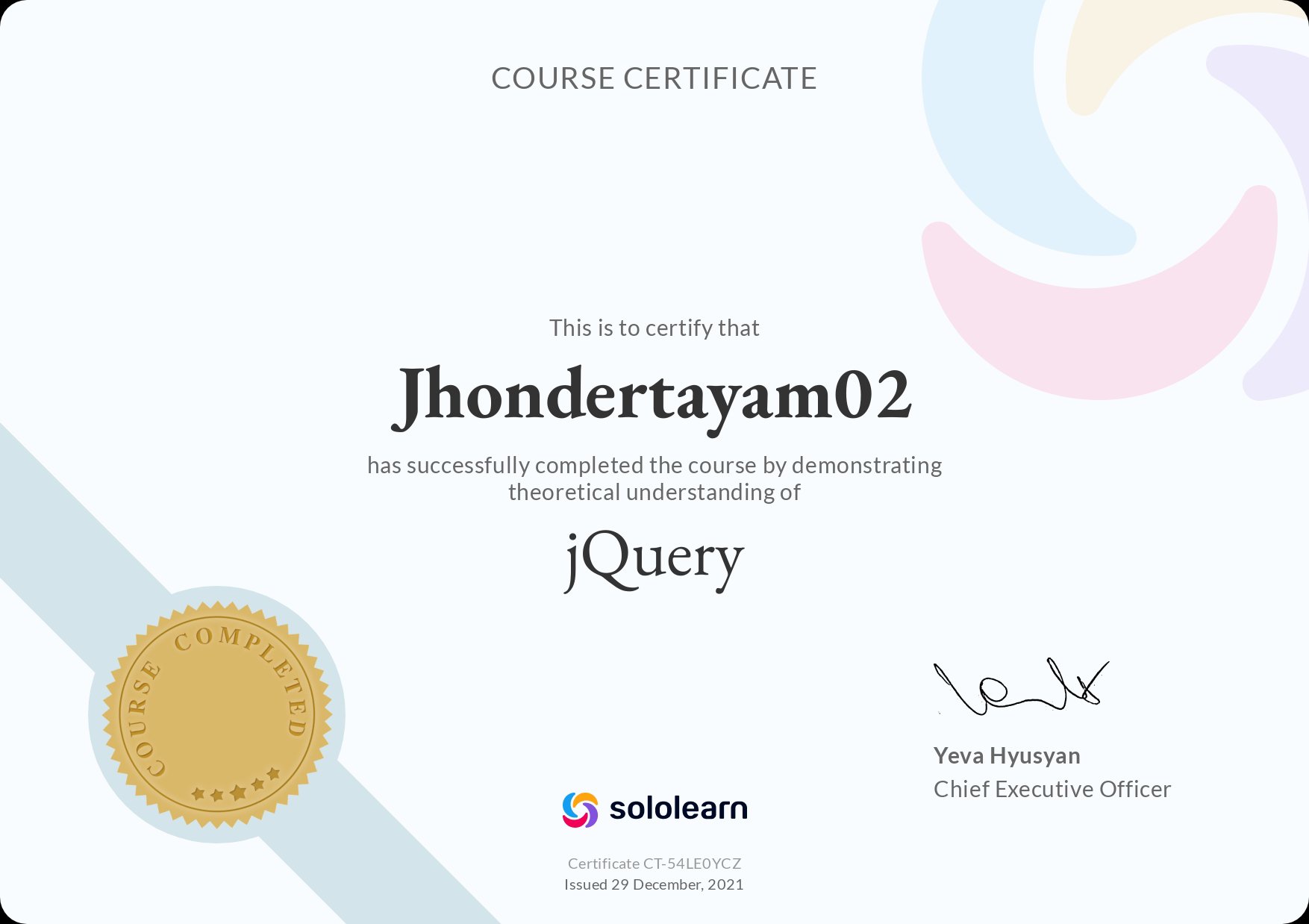 jQuery Certificate
